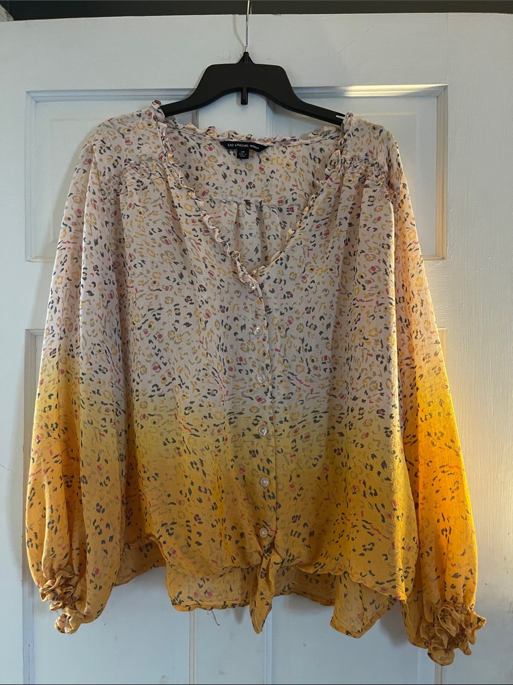 Zac & Rachel Yellow Ombre Speckled Button-Front Blouse
